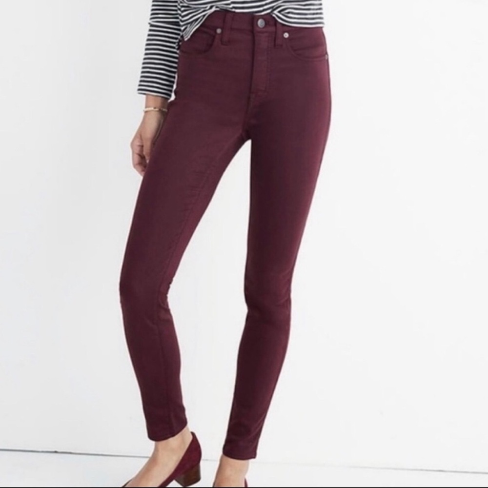NWT Madewell Skinny Skinny Zip Fly Burgundy Maroon Cotton Blend Preppy Jeans 27
